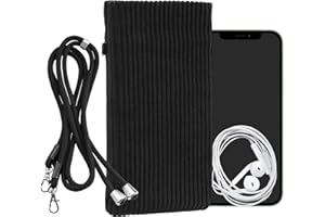 kwmobile Handytasche für Smartphones XXL - 7" Handy Tasche - Cord Handy Hülle Schwarz mit Kordel - Tasche mit Handykette 17,7 x 9 cm Innenmaße