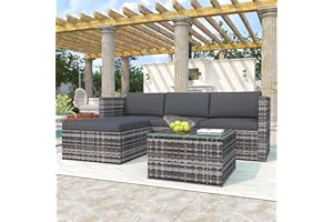 KAYAN Garden Corner Sofa Set 4 Seater Rattan Garden Outdoor Furniture Patio Set with Glass Coffee Table Garden Entertaining Set Garden Rattan Furniture Lounge Set