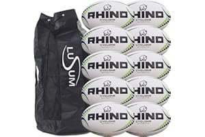 Big Game Hunters 10 x Rhino Cyclone Training Rugby Balls And Bag - Rugby Training Balls Available in Sizes 3, 4 or 5