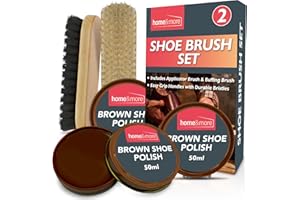SOL 2pk Shoe Brush Set & 3 Brown Shoe Polish – Leather Boot Polish Kit – Includes Soft & Stiff Brushes, 3 Wax Tins for Leather Shoe Care, Cleaning, Conditioning, Shine & Scuff Protection