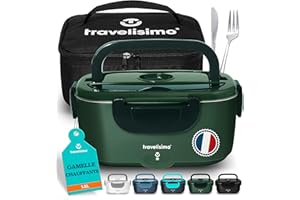 TRAVELISIMO Gamelle Chauffante 80W Lunch Box Chauffante 1,5L Marmite Électrique 3 en 1 220V 24V 12V, Gamelle Chauffante Allume Cigare, Acier Inoxydable Boite Chauffante Repas pour Voyage et Bureau