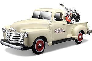 TOBAR Maisto-1/24 Chevrolet 3100 Pick-up 1950 + Moto-crème, 32194