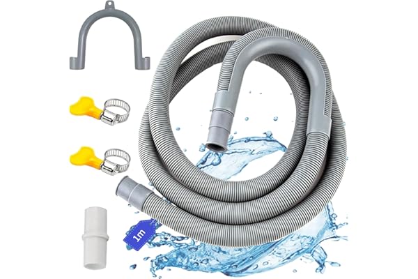 Tuyau de vidange pour machine à laver, 1M/1.5/2/2.5/3/4/5/6/7M Flexible d'évacuation universel, y compris support et colliers de serrage, Rallonge de tuyau pour lave-vaisselle et machine à laver