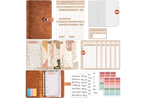 FUHOMI Niemiecki Planer Budżetu A6 Segregator, Zestaw Startowy z 8 Wyzwania Oszczędnościowe, Planer Finansowy, Książka Budżetowa, Organizer na Pieniądze, Oszczędzanie z Metodą Kopertową (Brązowy)