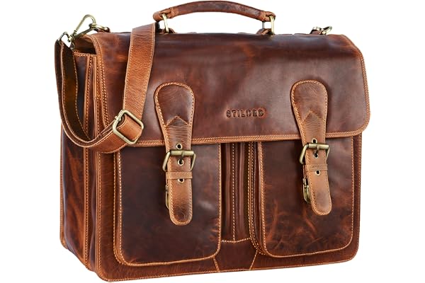 STILORD Karl Serviette Cartable Homme en Cuir Sac à Bandoulière Vintage Porte-Documents Sac d'Enseignant Sac d'affaires Couleur:Marron Moyen