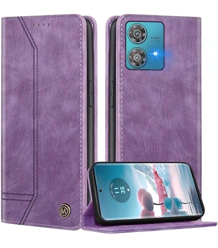 BaiFu Custodia a portafoglio per Motorola Edge 40 Neo, motivo floreale, cinturino da polso, borsa con chiusura magnetica, Tasca con cerniera per Motorola Edge 40 Neo-Viola