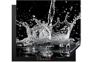 KitchenYeah© Protection Pour Plaque Induction 60x52 cm Plaque de Deco Cuisine Protégé Cache De Cuisson Vitroceramique Eau - Éclaboussure - Noir