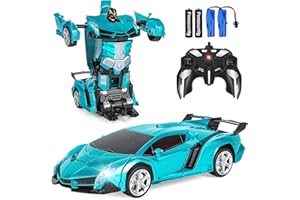 Eutionho 2.4G Remote Control Transforming Car, 2 in 1 Car Toys 360° Rotating RC Car Transforming Robot RC Racing Car Vehicle Toy with LED Light for Kids Birthday Children's Day（Sapphire Blue）