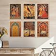 kotart Traditional Art Wall Painting Madhubani Home Decoration With Frame For Living Room Bed Room Hotel Wall Decor Digital Reprint Engineered Wood Set of 6 (S)