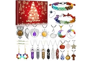 ECHEHI Calendario De Adviento 2025 De Joyería De Cristal Para Mujeres y Niñas, 24 Sorpresas Navideñas Con Collares, Pulseras, Pendientes y Anillos, Calendario De Adviento 2025 De Piedras Preciosas Naturales