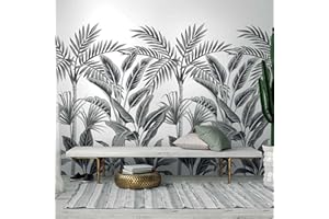 HXA DECO - Papier Peint Rouleau Palmeraie en Noir et Blanc - Rouleau 0,53x8,40 m
