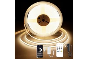 TTWAY COB LED Strip 5M, 3000K Warm White LED Strips Light, 24V Dimmable LED Tape Light, CRI92+, 8mm Width, with Remote and App and UKCA Power Supply, for Home Decoration, Kitchen, Mirror
