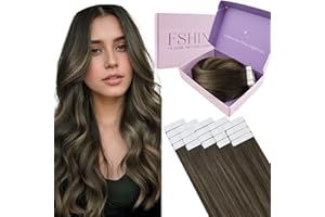 Fshine Extensiones Adhesivas Pelo Natural 18 Pulgadas 45CM 50g Marrón Oscuro Con Marrón Medio Balayage Marrón Oscuro Extensiones Cabello 20Pcs Adhesive Hair Extensions Liso Color 2 8 2
