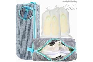 HUTRADE XXL Bolsa Lavar Zapatillas Lavadora - 2 Pack Reutilizables con Microfibra 360° Bolsa lavadora Zapatillas, para Calzado Deportivo e Infantil, con 2 Bolsas Antipolvo y 4 Ganchos S (Gris)