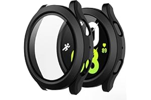 Misxi 2 Stück Hard PC Schutzhülle Hülle mit Gehärtetem Glas Kompatibel mit Samsung Galaxy Watch 5 Galaxy Watch 4 44mm, Rundum Case Schutz mit Displayschutzfolie für Galaxy Watch5/4, Schwarz