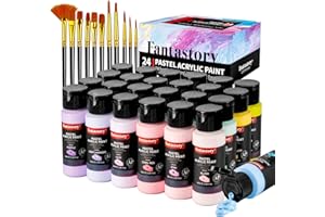Fantastory Acrylfarben Set Pastell,60ml,24 cremige Farben,12 Pinsel,wasserfest,nicht verblassend,ungiftige Acrylic Paint für Leinwand,Holz,Modelle;Künstler,Profis,Anfänger[Professionelle Serie]