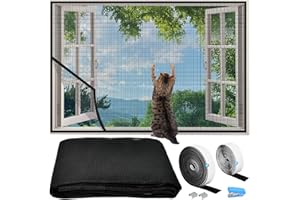 BUZIFU Fiberglas Fliegengitter Fenster 100x130cm, Einstellbare Katzenschutz Fenster Netz Mit Selbstklebeband Insektenschutz Fenster Katzennetz Balkon Fenster Ohne Bohren für Alle Innen Fenster