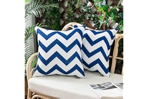 Woaboy Outdoor Waterproof Cushion Covers for Garden Patio 18x18inches Spring Decorative Pillow Covers Square Modern Pillowcases for Living Room Balcony Sofa Set of 2, 45x45cm Navy Blue
