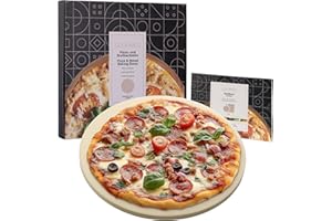GOURMEO Pierre a Pizza pour Four - Pierre Refractaire Four en Cordiérite de 35 cm de Diamètre - Plaque Pizza Four Plat aussi pour Barbecue Electrique ou à Charbon Maximum 800°C