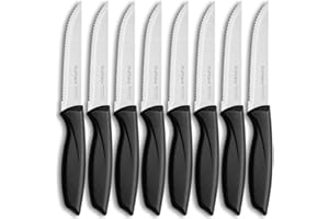 Ruffulon Set 8 Pezzi di Coltelli da Bistecca,Coltelli da Cucina Ultra Affilati,Robusti Coltelli da Tavola,Coltelli Bistecca Seghettati Nero,Posate in Acciaio Inox,Coltelli da Cucina Professionali