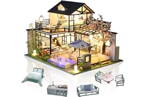 Cuteefun Casa en Miniatura para Montar, Casa de Munecas Miniatura con Muebles, Kit de Casas de Manualidades DIY con Música Herramientas, Idea de Regalo Creativa (Patio Poético)