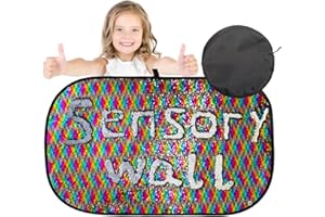FANGCCC Sensory Sequin Wall Panel 40 x 27 Inch with 6 Shape Stencils – Reversible Flip Fabric Board for Kids & Classrooms, Calming Tactile Doodling Decor, Autism/ADHD Sensory Wall Toy