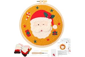 JSRQT Weihnachts Punch Needle Starter Set für Anfänger Stanznadel Stickerei Starter Kit mit Weihnachtsmann Muster, Handgefertigtes Stickset mit Punch Needle, Stickrahmen, Punch Needle Stoff, Anleitung