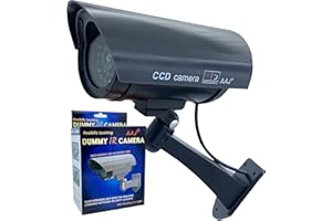 AAJ Dummy Security Camera Outdoor Indoor - Fake Dummy Imitation CCTV Security Camera - Red Blinking Flashing Light - Fake Surveillance Camera - Included (Wireless Wall Mount Plugs + Screws)
