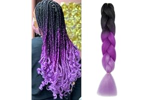 Gairyan Extension per Treccine Africane Extension Capelli Finti per Treccine Afro 24" Ombre Treccia Capelli Sintetici Crochet Twist Jumbo Braids confezione da 1 (Nero-Viola-Viola Chiaro)