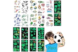 SUITEDGET 20 Hojas De Tatuajes Temporales Con El Tema Del Fútbol, 10 Hojas De Tatoos Infantiles Que Brillan En La Oscuridad, 10 Hojas De Tatoos De Fútbol Calcomanias Para Niños y Niñas Regalos De Fiesta