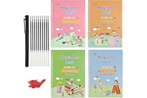 XWCHASA Set di 4 quaderni magici tedeschi con penna, tracciamento scrittura a mano riutilizzabile, quaderni magici 19 x 13 cm, per bambini, calligrafia, numeri, disegno, matematica, 4 pezzi