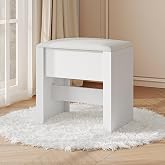 HEXCELEN Upholstered Makeup Stool, 30 x 40 x 44 cm, White | Dressing Table Stool with Non-Slip Pad for Dressing Room, Bedroom