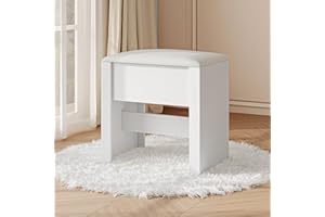 ‎HEXCELEN HEXCELEN Hocker Schminktisch, Sitzhocker Gepolstert, Makeup-Hocker mit Rutschfesten Fußpads, Geeignet für Ankleidezimmer, Schlafzimmer, Eingangsbereich, 30 × 40 × 44 cm, Weiß