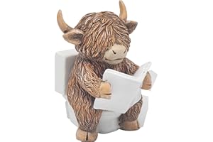 L & P HOME & GIFTS Lesser & Pavey Highland Cow Loo-Time By Happy Highland Cow | Funny Resin Bathroom Figurine | Lovely Highland Cow Stting Toilet Ornament | Humorous Shelf Decor For Farmhouse, Rustic Or Country Home