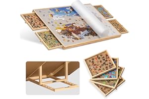 Becko US 1000-Pc Tilting Jigsaw Puzzle Board with 4 Colorful Drawers & Cover, Adjustable Puzzle Table with Built-in Easel/Stand, Portable Tables with Storage for Adults, with Premium Flannel Tabletop