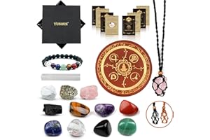 Yunoun Ensemble de cristaux de guérison naturels,7 pierres de chakra,quatre pierres de puissance,sélénite,bracelet chakra,cristaux d'énergie pour la méditation,débutants,Reiki (16 pièces)