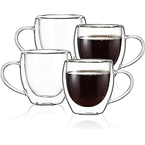 Pouring Espressotassen 4er Set – Doppelwandig, Klar Mit Ausguss – 76,5 G Fassungsvermögen