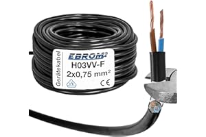 EBROM Tubo flessibile rotondo in plastica, cavo LED H03VV-F 2 x 0,75 mm2 (mm2) – Colore: nero 10 m/15 m/20 m/25 m/30 m/35 m/40 m/45 m/50 m/55 m/60 m ecc. fino a 250 m in 5 metri a scelta
