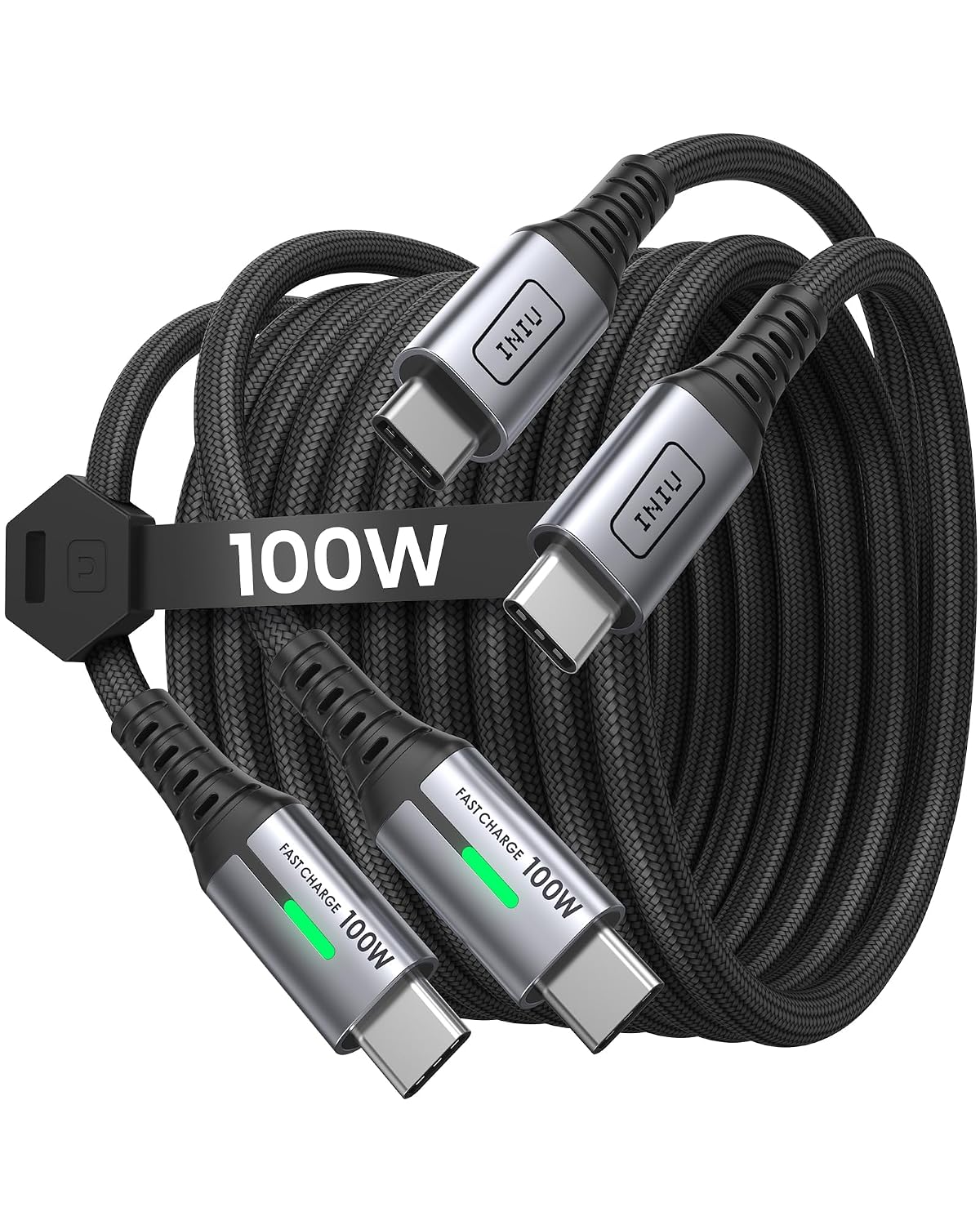 INIU USB C-kabel,100W, snel opladen, PD 5 A, QC 4.0, oplader, type C naar USB A, gevlochten nylon, voor iPhone 16 / 15, Samsung S23, iPad, MacBook Air, Xiaomi, Switch, PS5, Tablet, 2 stuks (2 m + 2 m)