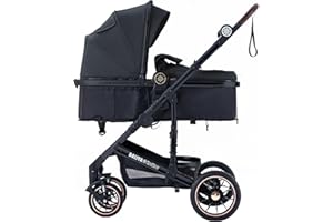 Daliya® NEOMOVE 2-in-1 Combination Pushchair | Buggy | Folding Baby Carrycot and Sports Seat | Large Wheels | Continuous Backrest | Lightweight Aluminium Frame | Large Shopping Basket (Black/Black)