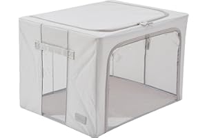 Periea ‘Beau’ Folding Collapsible Stackable Fabric Home Storage Boxes with Steel Frames (Grey, Large)