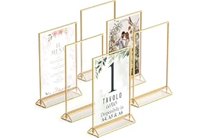 Dasher Products Cornici per Foto in Acrilico Dorato a Doppia Faccia A5-6 Pezzi - Portanumeri da Tavolo, Porta-Brochure da Banco, Supporti Trasparenti per Insegne, Portamenu