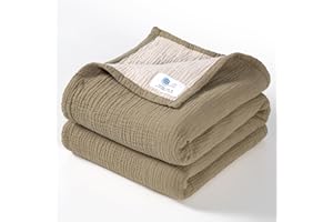 Lulu moon Muślinowa kołdra dziecięca – bawełniana kołdra pikowana dla małych dzieci – dwustronna kołdra dziecięca dla niemowląt, chłopców i dziewczynek, 120 x 120 cm (oliwkowa)