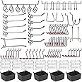 114 pcs Pegboard Hooks Assortment with Metal Hooks Sets, Pegboard Bins, Peg Locks for Organizing Storage System Tools