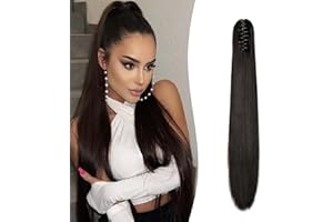 Gairyan 60cm Cola de Caballo Extensiones Pelo Natural Coleta Postiza Lisa con Pinza Extensiones Coleta Larga con Pinza Extensiones de Cabello Postiza Pelo Sintético - Marron oscuro