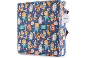 Zicac Portable Réhausseur Coussin de Siège Chaise Haute avec Boucle de Sécurité pour Repas Voyage de Bébé Bambin Enfant Tout-Petit Motif de Cartoon Animaux Coloré (Bleu/Jaune)