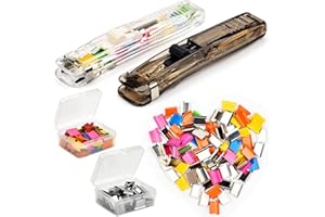 XINRONGDA Agrafeuse sans Agrafe Réutilisables, Agrafeuse Bureau avec 100 Pinces de Recharge en Acier Inoxydable, Agrafeuse Portable sans Agrafe, pour Lécole Bureau Maison (BLACK+WHITE)