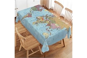 Walmsco Tablecloth World Map Decor For Dining Room Kitchen Rectangular Table Cover 132 * 178cm