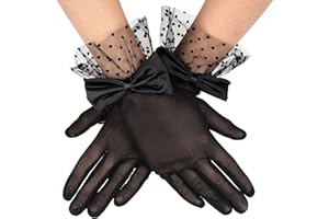 Yolev Guantes de Encaje para Mujer Guantes de Novia Recortados Guantes de Volantes de Malla Vintage con Lazo Guantes de Fiesta de té Niñas Boda de Noche Accesorios de Fiesta de Halloween