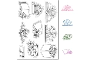 CRASPIRE Books Flowers Clear Rubber Stamp Plants Transparent Vintage Silicone Seals Stamp for Journaling Card Making DIY Scrapbooking Handmade Photo Album Notebook Decor